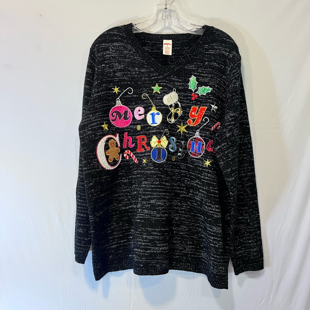 Holiday Time Ugly Christmas Sweater Women's 2X Black